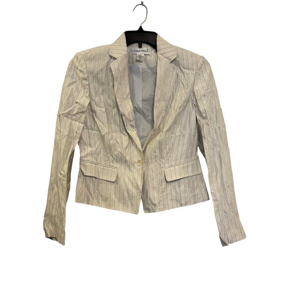 Calvin Klein Jackets & Blazers - Calvin Klein Womens White Striped Blazer Jacket Size 8
